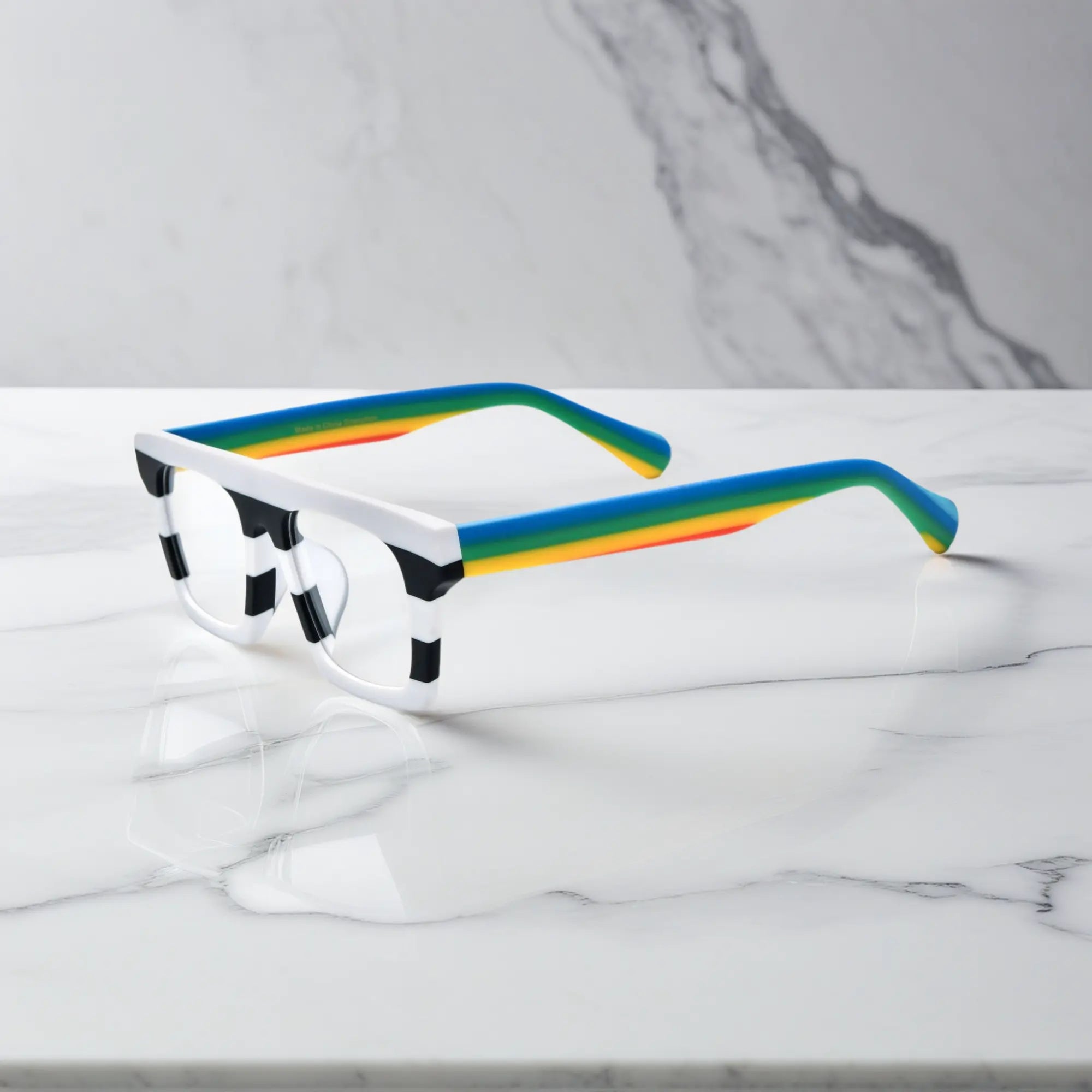 Side profile highlighting the temple structure and acetate finish of VoyueLens Acetate Square Eyeglasses in Zebra Marble